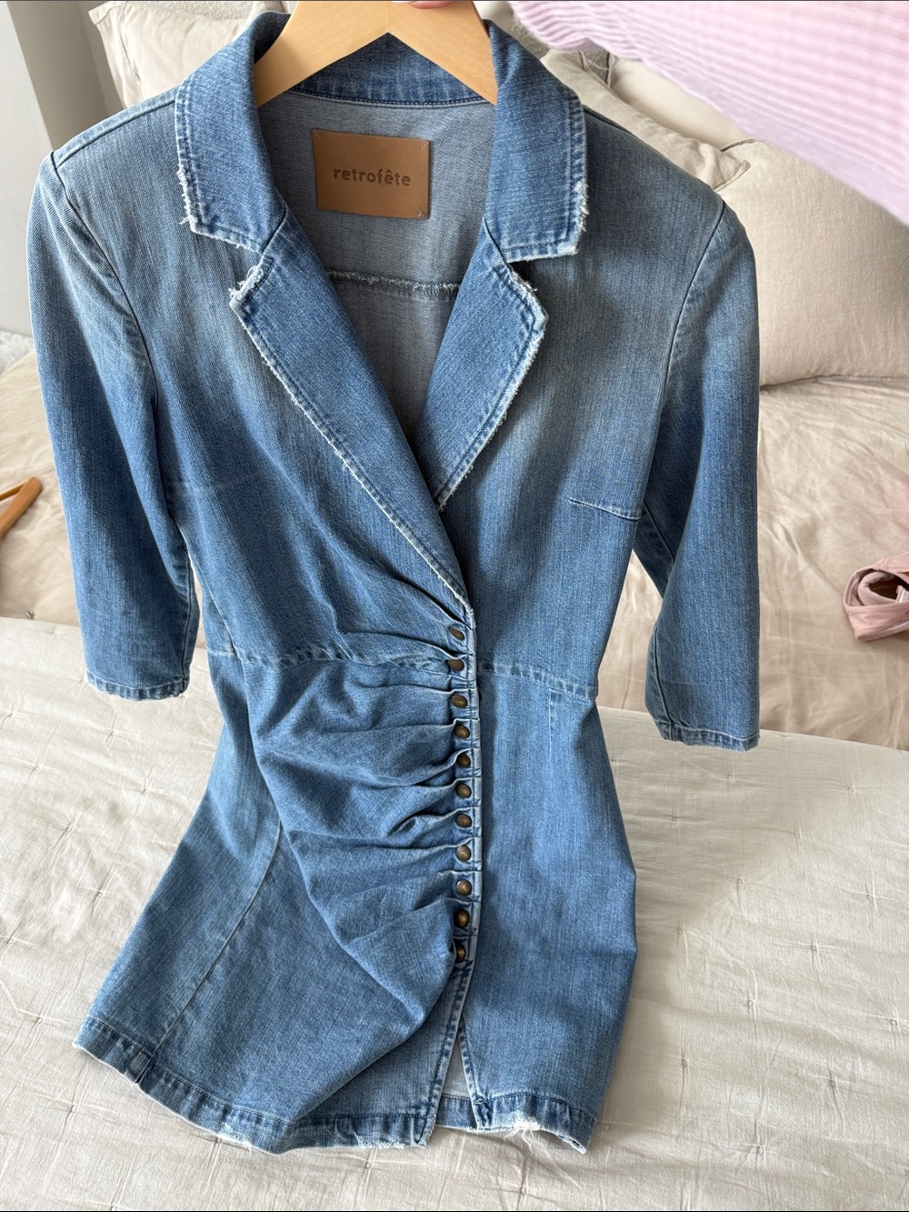 Retrofete Light Blue Denim Dress with Button Detail
